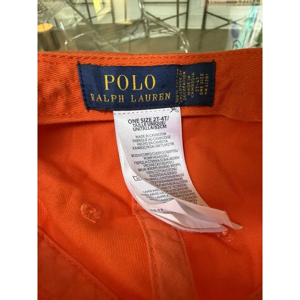 Polo Ralph Lauren Boys Orange Navy Pony 3 Sports Cotton Cap Size 2T 4T‎ One Size